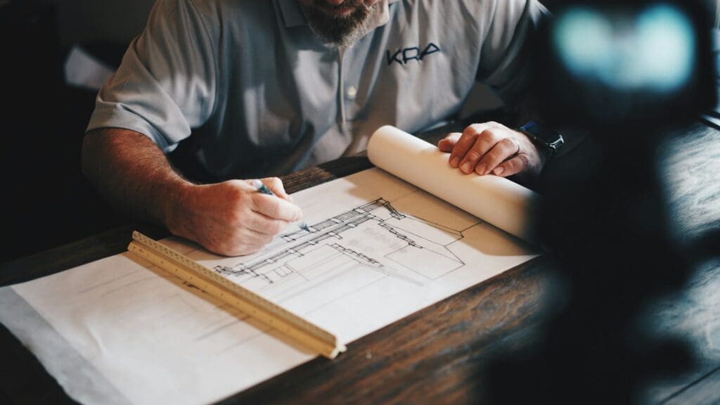 Construction plans and costings on a builder's desk